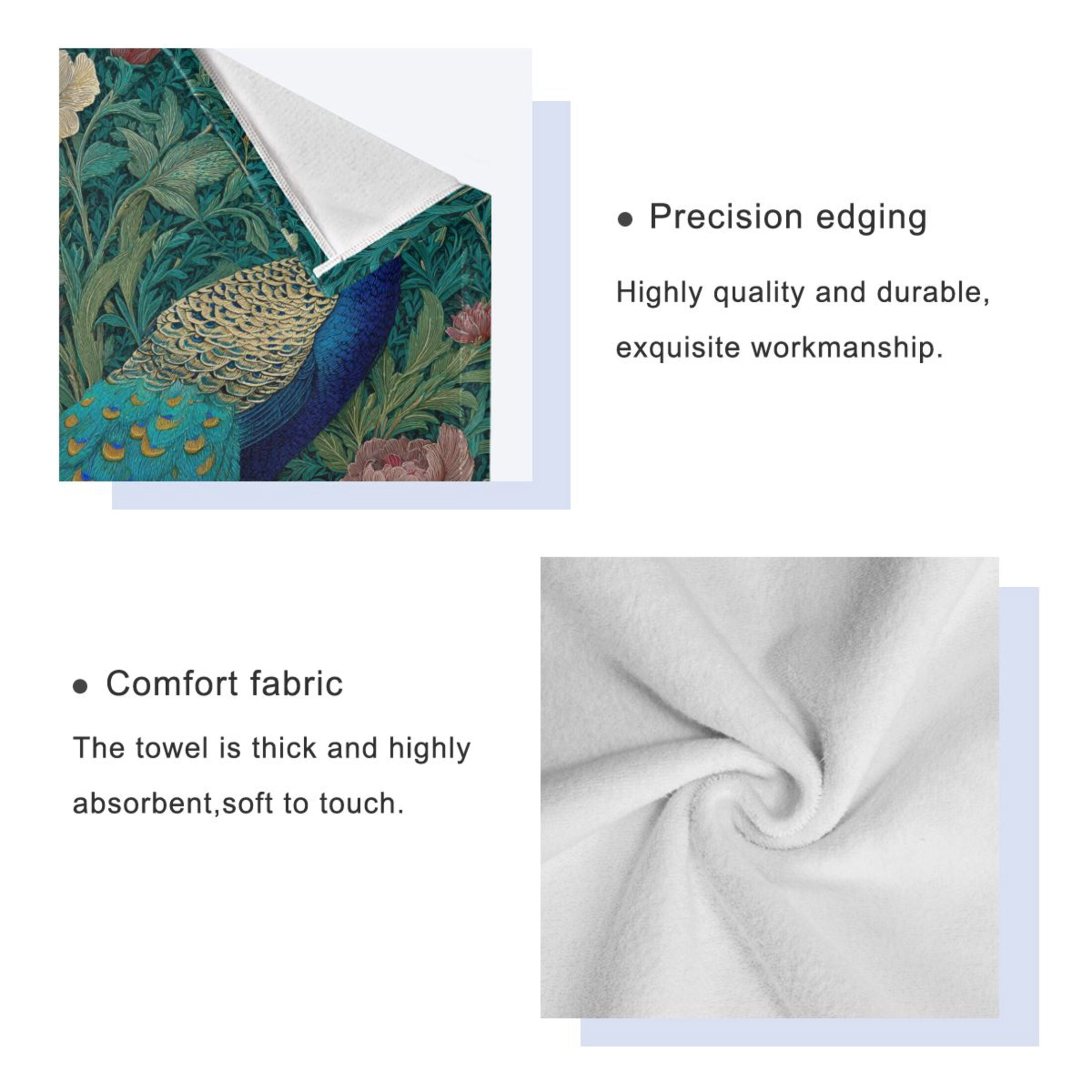 3 Piece Bath Towels Set Bath Towel, Hand Towel and Face Towel for Bathroom, Gym, Hotel Peacock Illustration