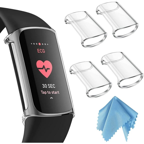 [4 Pack] Fintie Case for Fitbit Charge 6 / 5, Full-Around Screen Protector TPU Case Cover Bumper Shell Accessories, Clear
