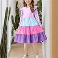 thumbnail image 6 of BLTIBY Girls Summer Ruffle Dress Flutter Long Sleeve Casual Color Block Dresses Elastic Waist Summer Sundress Purple 5-6 Years, 6 of 6