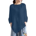 thumbnail image 3 of Fesfesfes Womens Tshirts Spring And Summer Round Neck Tops Loose Long Sleeve Shirts Solid Color Casual Linen Shirts 3XL(US:14), 3 of 9