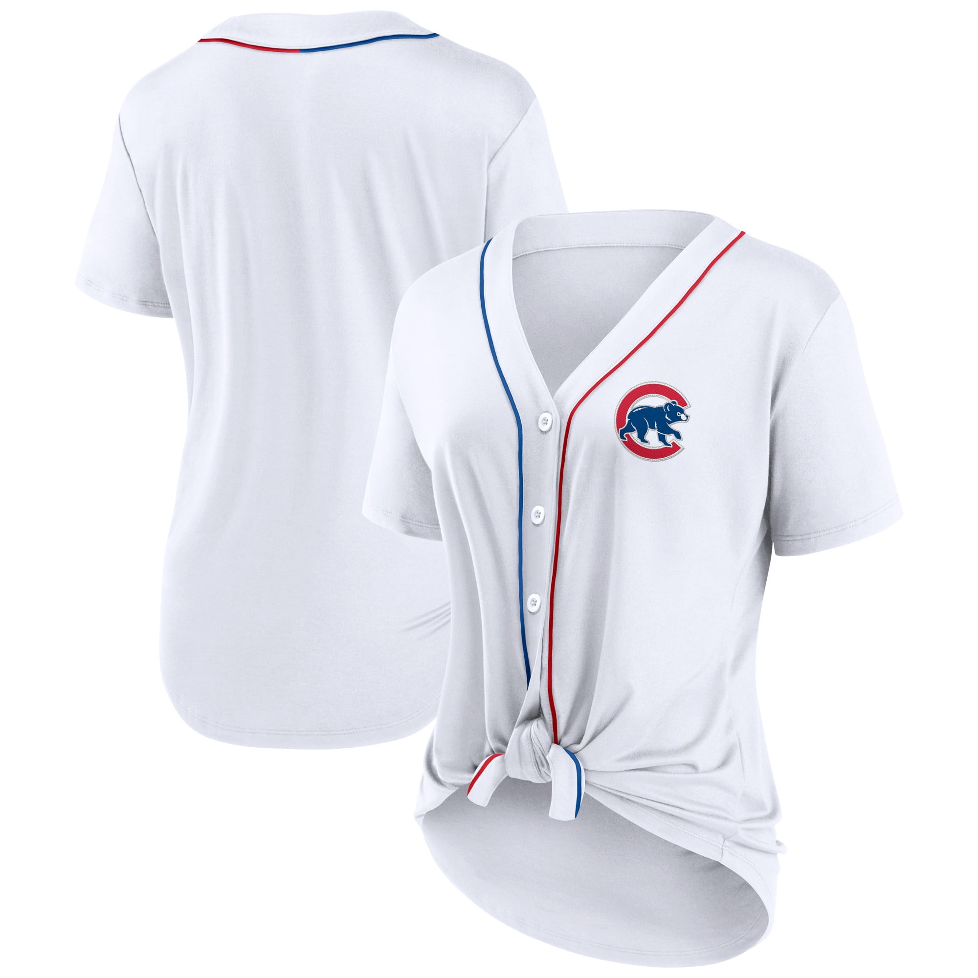 Women's Fanatics Branded White Chicago Cubs Dugout Tie Front VNeck