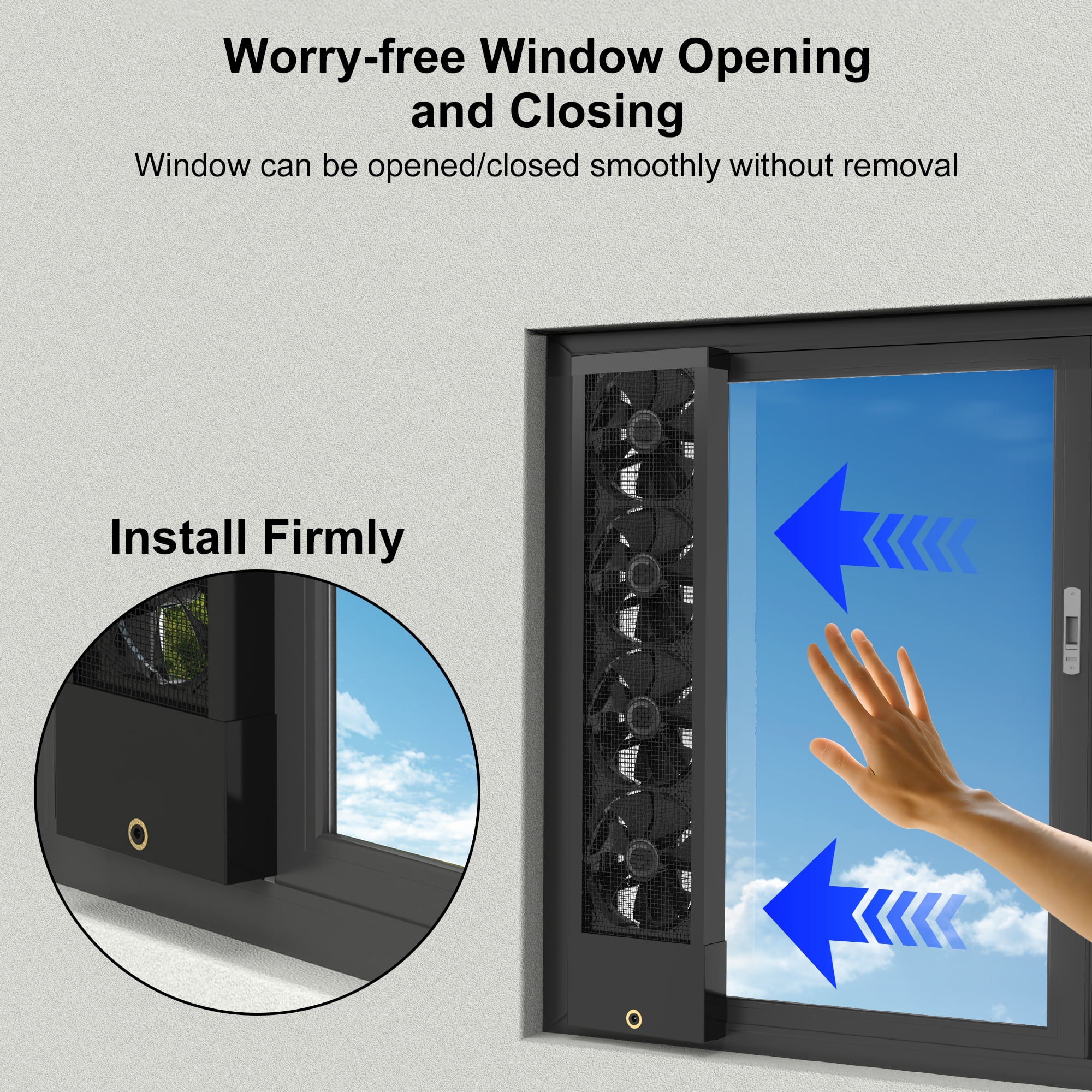 43.3-45.3 Inch Vertical Window Exhaust Fan for Sliding Windows – Attach Firmly to Window Top and Bottom Frames Tool-Free Installation with Variable Speeds for Garages, Attics with Poor Airflow (Black