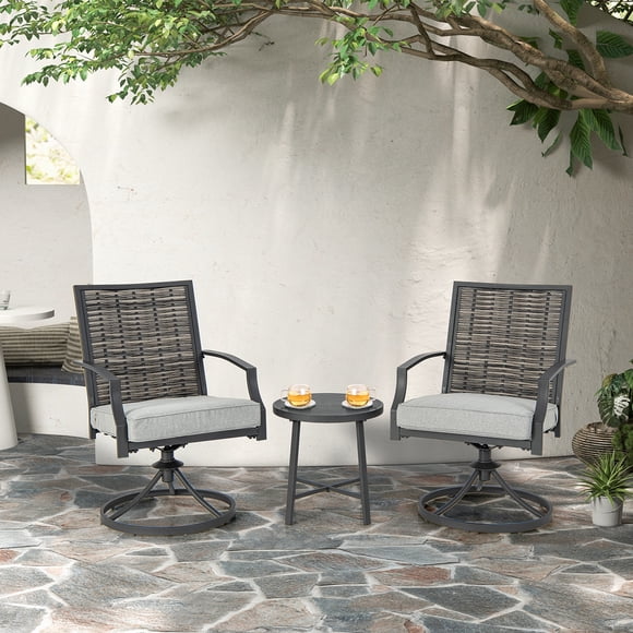 Costway Ensemble de 3 Pcs pour Patio, Chaise Pivotante, Table Basse, Siège Rembourré en Osier, Balcon, Véranda