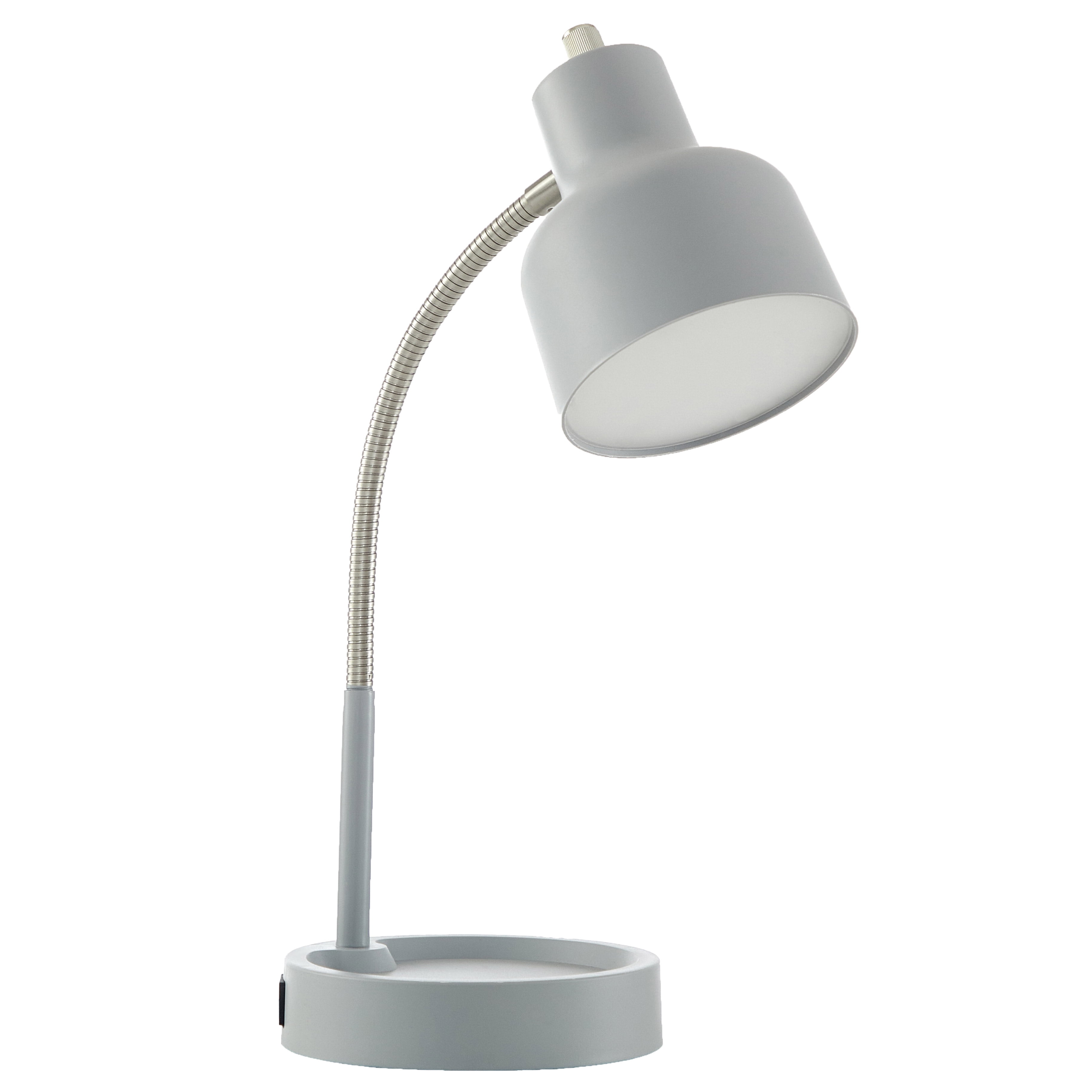 Mainstays LED Desk Lamp with CatchAll Base & AC Outlet, Matte Grey