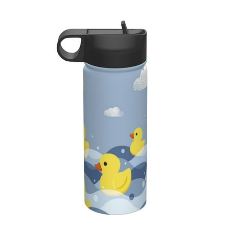

Tideii ducklings swim on the sea waves for 18OZ Insulated Space Bottle Stainless Steel Water Cup with Straw Suitable for Outdoor Sports Unisex