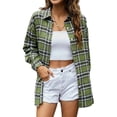 thumbnail image 2 of Seyurigaoka Women Juniors Shacket Long Sleeve Loose Shirt, Plaid Blouse Single-breasted Tops, 2 of 7