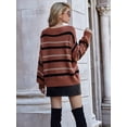 thumbnail image 2 of Women Knit Sweaters Color Block Striped Pullover Long Sleeve Scoop Neck Sweater, Burgundy, Medium, 2 of 4