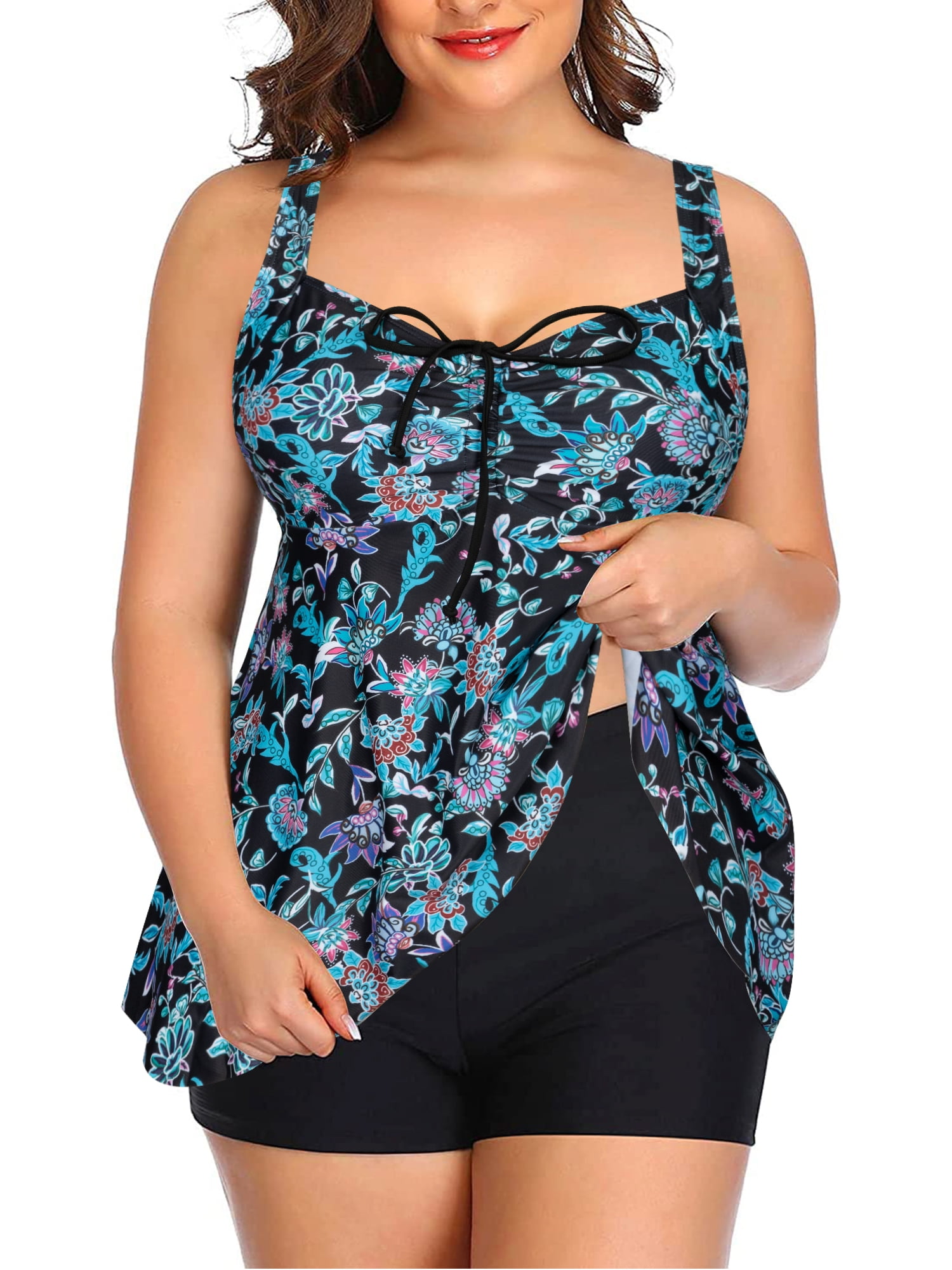 Womens Plus Size 2Piece Bathing Suits Ruffle Tankini Top with