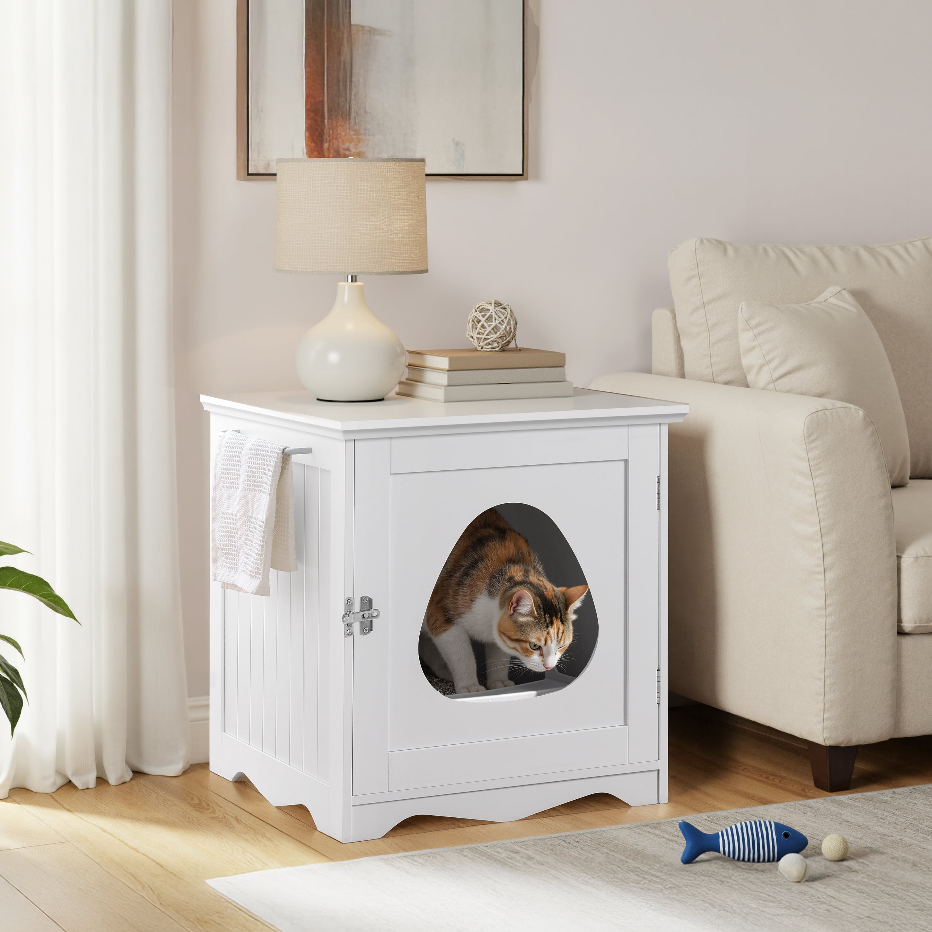 Renwick Enclosed Cat Litter Box Furniture, White