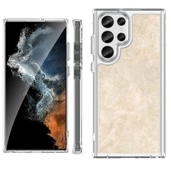 Shockproof Bumper Phone Case for Samsung Galaxy S23 Ultra 5G, by OneToughShield ® - Marble / Latte