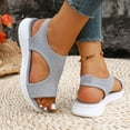 thumbnail image 4 of Rokment Women's Sparkly Rhinestones Comfortable Walking Sandals Slip on Air Cushion Arch Support Wedge Slingback Open Toe Platform Summer Shoes Breathable Beach Footwear Grey Size 9, 4 of 6