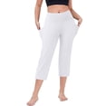 thumbnail image 2 of Petite Capris for Women with Pockets Below Knee Pull on Athletic Yoga Capri Leggings High Waist Straight Leg Exercise Workout Summer Crop Pants White S, 2 of 4