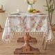thumbnail image 5 of Mantel de poliéster con estampado floral de pájaros y borlas | Mantel rectangular de lino sintético | Resistente a las manchas, al agua y a la suciedad, ideal para decorar tu mesa de centro, para, 5 of 6