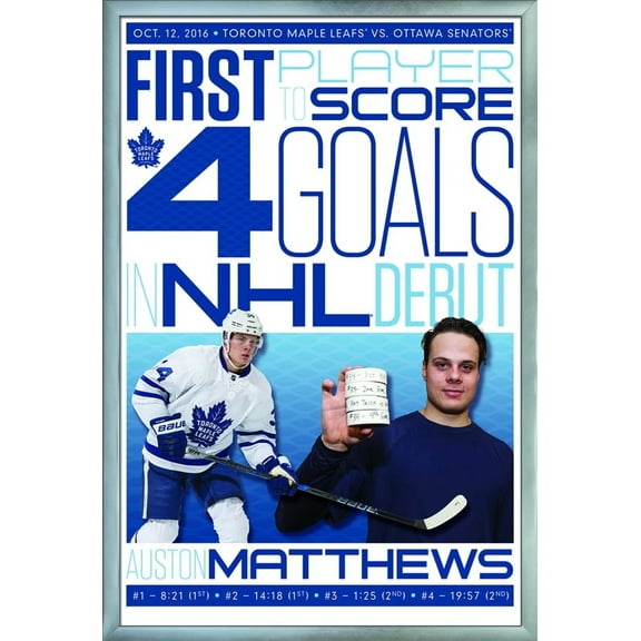 NHL Toronto Maple Leafs - Austin Matthews History Wall Poster, 22.375" x 34", Framed