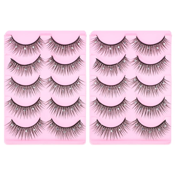 10 pares de pestañas postizas densas, pestañas postizas de maquillaje con diamantes