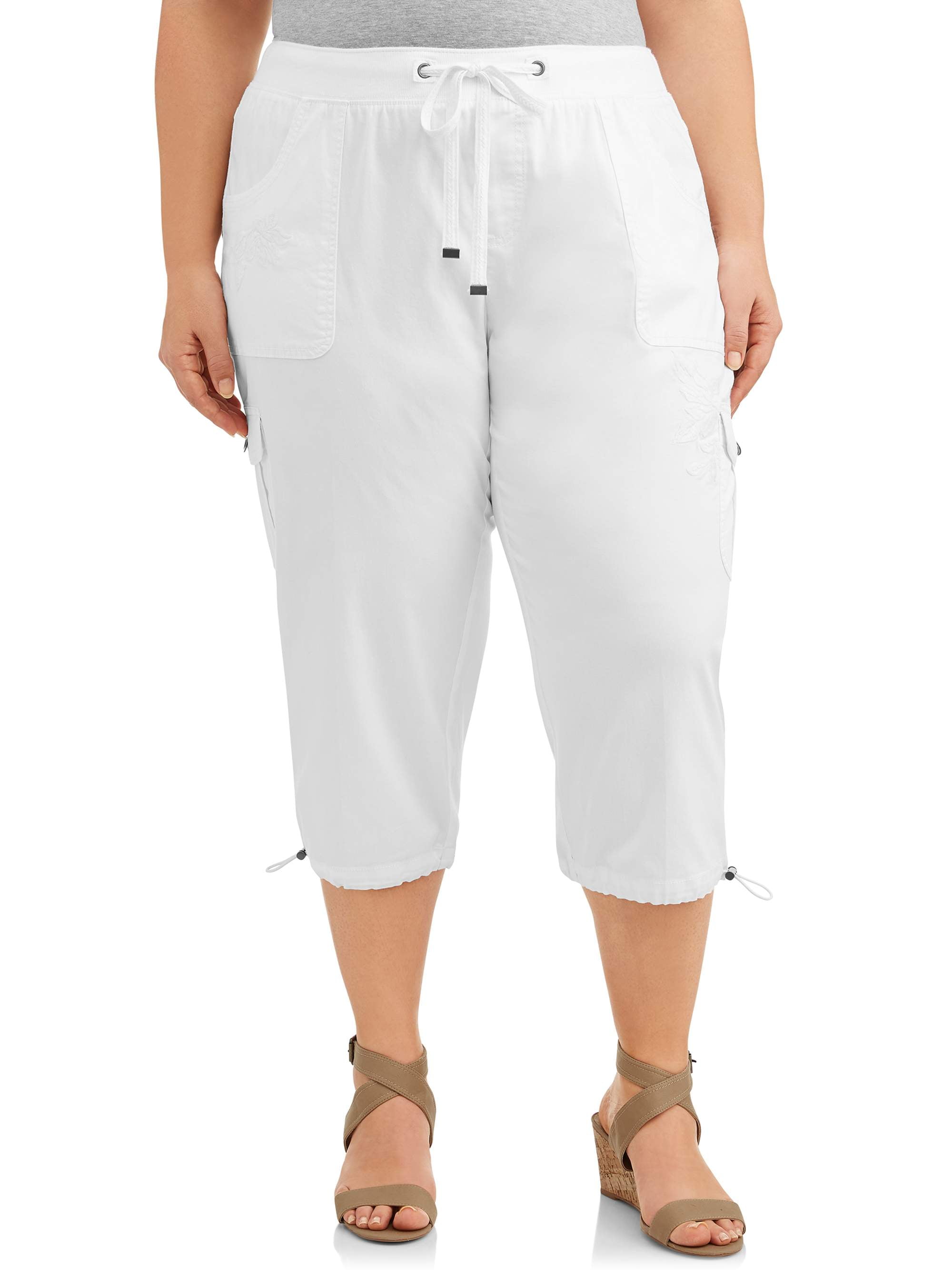 Women's Plus Size Embroidered Cargo 6 Pocket Capri - Walmart.com