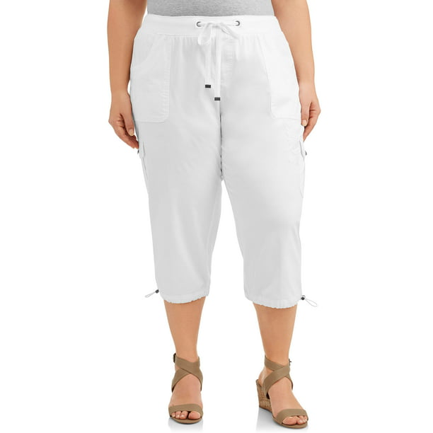 Women's Plus Size Embroidered Cargo 6 Pocket Capri - Walmart.com