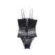 thumbnail image 4 of Body de encaje sexy para mujer Ropa de dormir Ropa interior de malla con vendaje en V profundo, Negro, XL Vogacara XX000221-08, 4 of 7