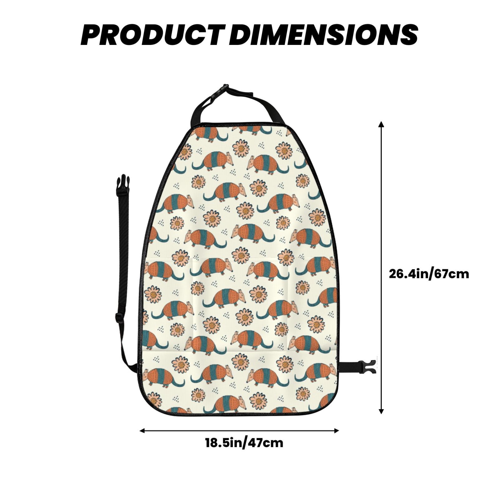 Kdxio Colorful Armadillos1 Print 2 Pack Car Kick Mat Seat Cover Back Protector Mat with Pockets for Organizer Backseat Protector and Storage Anti Kick Pad for Vehicles