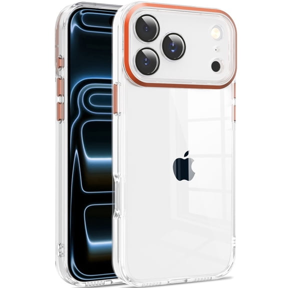 For iPhone 17 Pro Transparent Clear Hybrid with Matching Metal Buttons and Camera Protection - Cosmic Orange