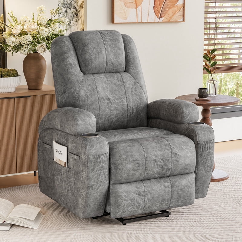 Furmax Power Lift Leathaire Fabric Recliner Chair Massage Recliner Sofa for Bedroom,Gray