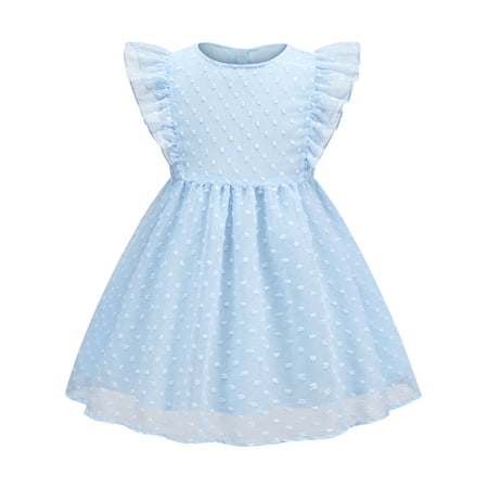 

URMAGIC Girls Dress Swiss Dot Ruffle Sleeve Chiffon Boho Tiered Smocked Casual A Line Flowy Party Dresses 18M-6T