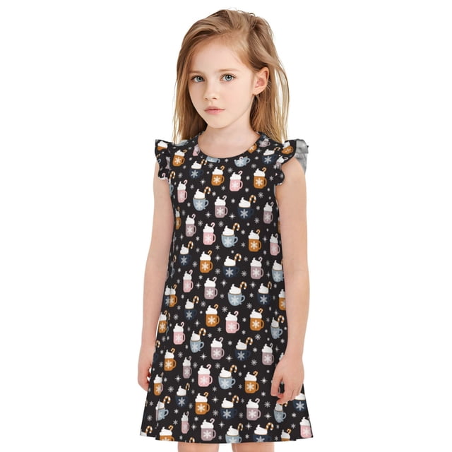 Balery Snowflake Cream Hot Cocoa Camisón de princesa para niñas, pijama de algodón con mangas abullonadas, suave y bonito.-Large