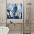 thumbnail image 4 of Wall Art Prints, Blue Gold Feather Framed Canvas Prints for Bedroom Living Room Bathroom Office, Modern Oil Painting Gradient White Gallery Wrap Wall Art Poster for Gifts Home Decor 12"x12", 4 of 9