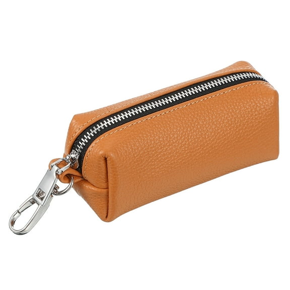 Uxcell Leather Coin Purse,1.8x 5.3 Inch Leather Car Key Holder Bag Hand-held Change Purse Keychain Pouch Small Coin Pouch with Zipper Key Ring for Women and Men, Orange