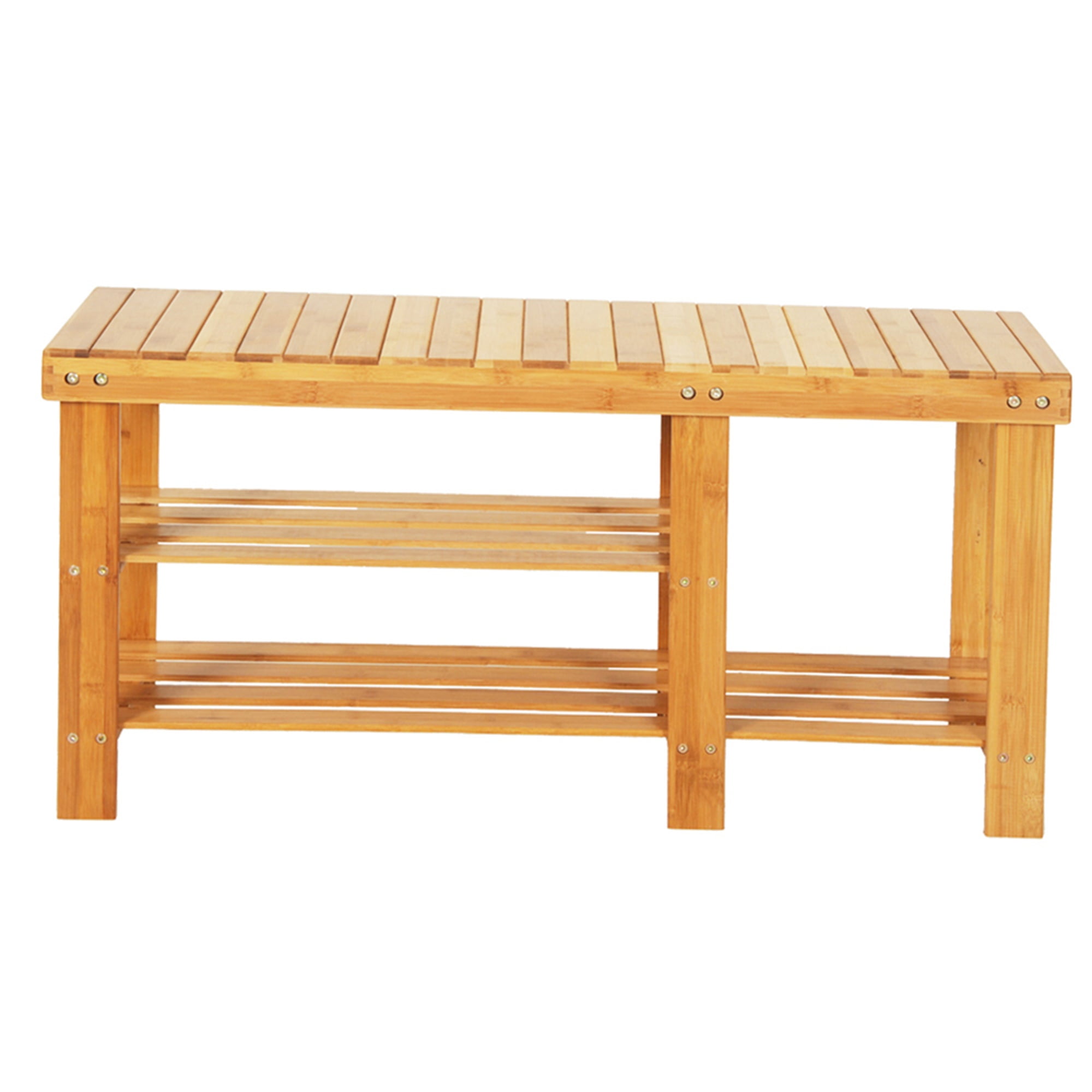 Kadyn Bamboo Stool Shoe Rack, Shoe Rack Bench with Boots Compartment, Entryway Bench for Hallway Living Room, Wood Color