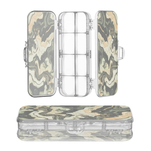 Plastic Pencil Box Large Capacity Pencil Boxes Clear Boxes with Snap-Tight Lid Stylish Office Supplies Storage Organizer Box Earth Tone Camouflage