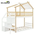 thumbnail image 5 of Bellemave Twin over Twin Bunk Beds with Storage Stairs,Guardrail, Window and Roof, Twin Bunk Bed House Bunk Bed/Low Bunk Bed(Natural), 5 of 12