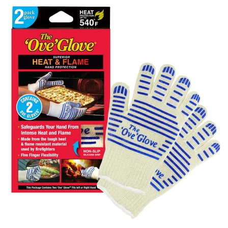 The 'Ove' Glove 2-Pack - Superior Hand Protection from Heat and Flame - yellow with blue silicon stripes