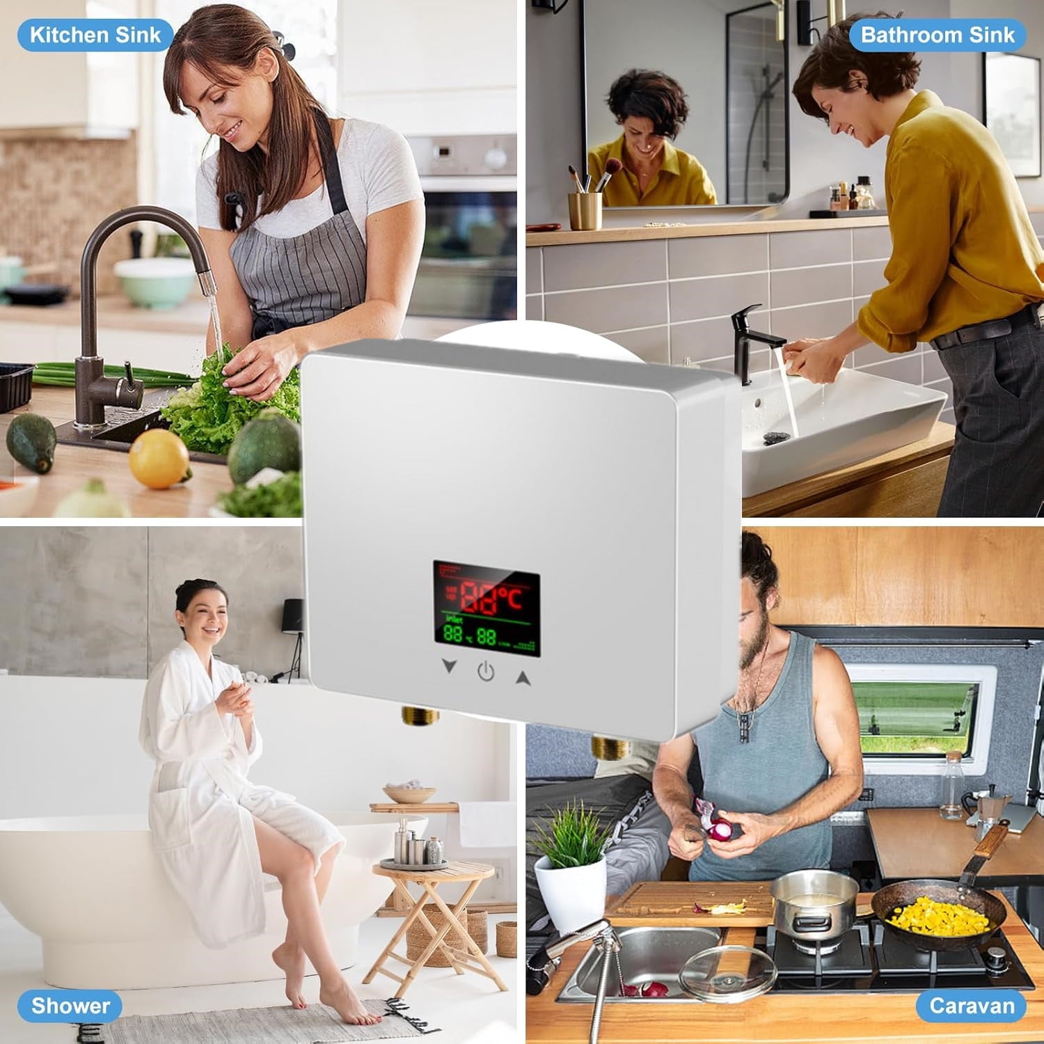 LEXKUYI  Electric Tankless Water Heater 3500W 110V Constant Temperature Instant Hot Water Heater with Remote Control Digital Display On Demand Hot Water Heater