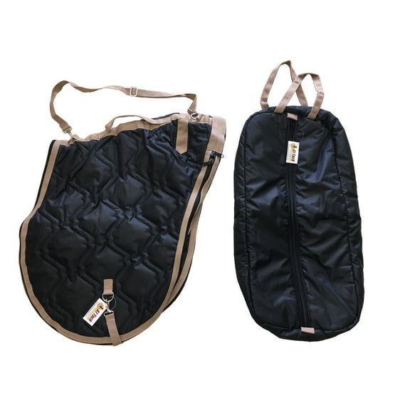 AJ Tack English Padded Saddle and Bridle Carrier Set Black