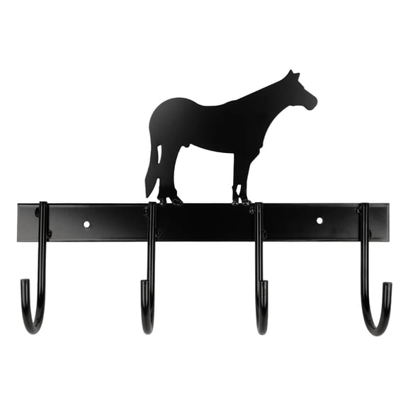 Jeffers Wall Mount 4 Hook Horse Tack Rack, Horse Standing - Black Metal Organizer for Bridles Halters, Reins, Lead Ropes, Stable, Garage, Farmhouse