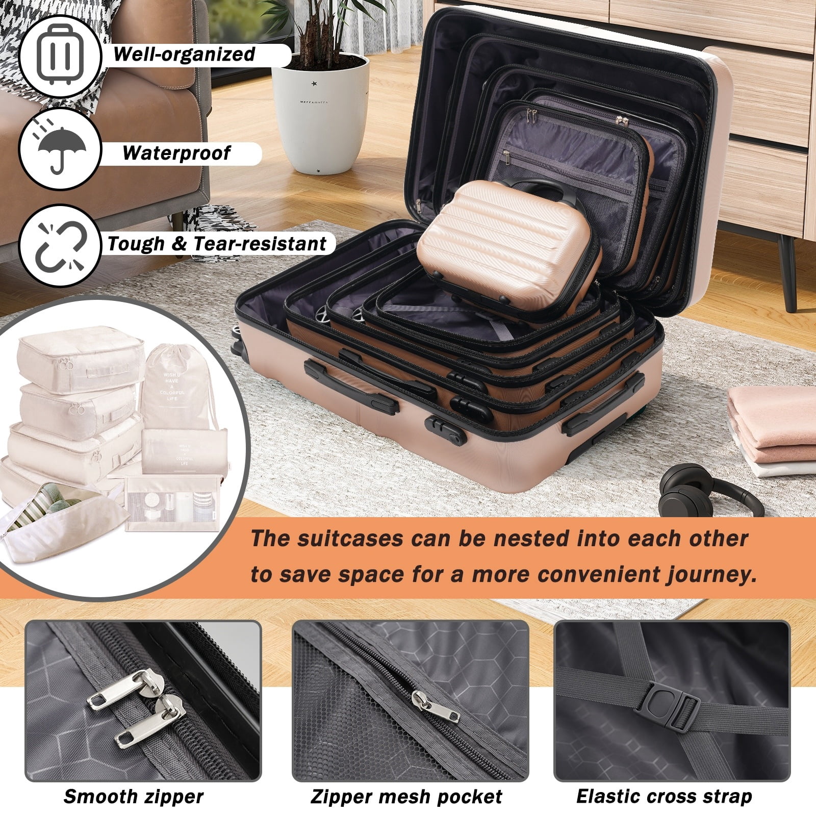 Hardshell ABS Luggage Set - Lightweight Dual Spinner Suitcases, Expandable Carry-On & Check-In, Organized Travel Solutions