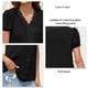 thumbnail image 5 of Blusa de manga corta abombada Jacquard Color liso Blusa con volantes de encaje Camisa para mujer Señora Verano Negro L, 5 of 6