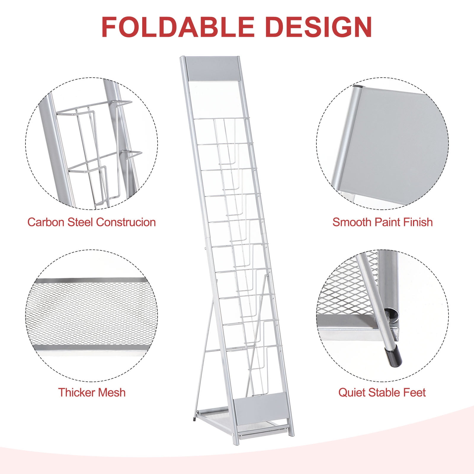 Unique Bargains Detachable Magazine Display Racks Floor Standing 10 Layers Brochure Stand