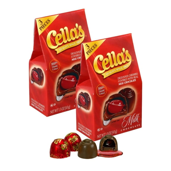 Cella's Milk Chocolate Covered Cherries, 1.5 oz (Pack of 2) - Liquid Center Cherry Cordials, Individually Wrapped Valentines Day Candy, Party Favors Gifts Basket Stuffers w/LaPrima Morceau Bonbon
