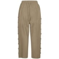 thumbnail image 5 of Pantalones capri ligeros de lino liso con cinturón y botones laterales para mujer - Pantalones cortos informales de cintura alta, 5 of 5