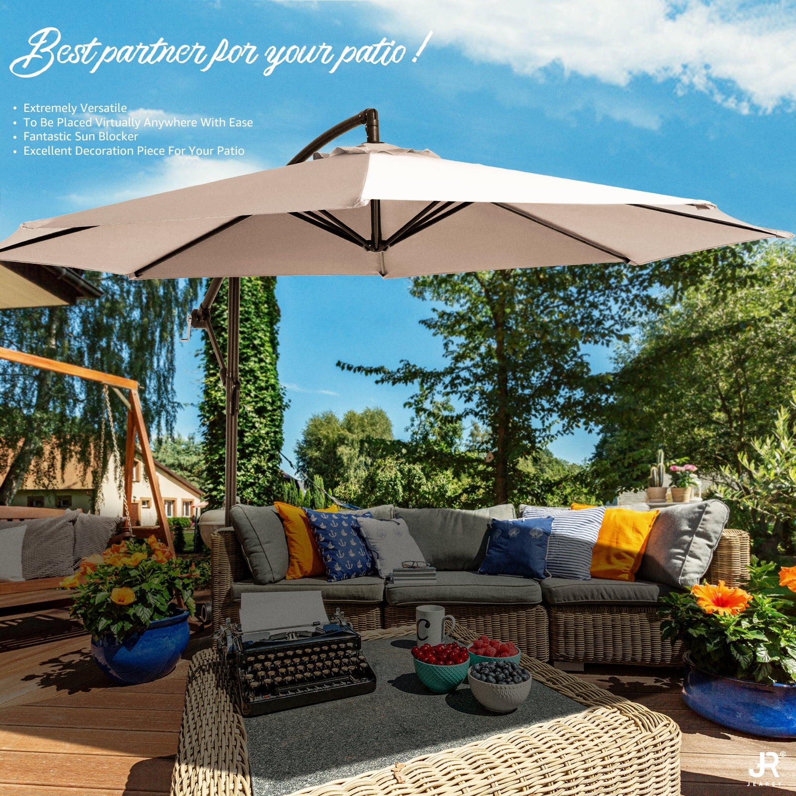 WULFUL  10ft Offset Hanging Outdoor Cantilever Patio Umbrella for Garden, Beige
