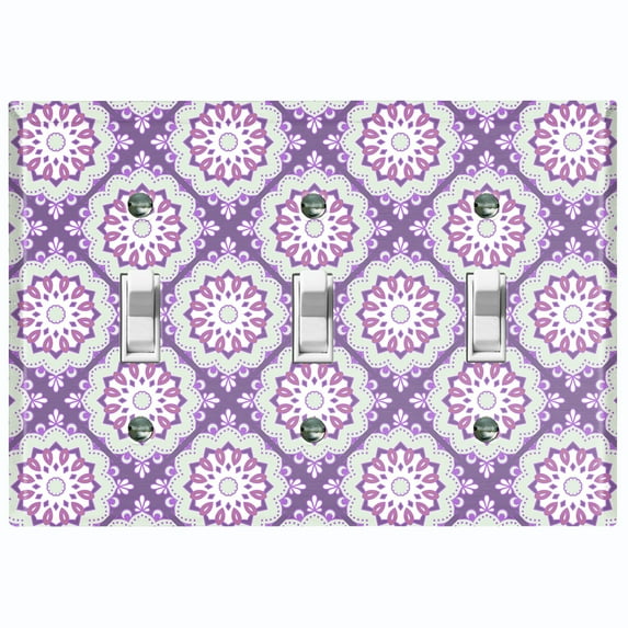 Metal Light Switch Plate Cover Mandala Purple Gray Floral Pattern Damask MDL107