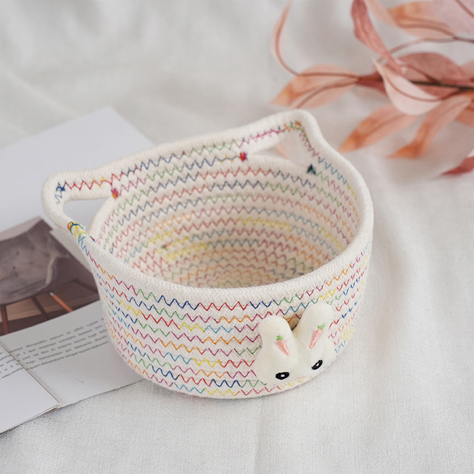 Tyidzon Easter Bunny Storage Basket, Candy Gift Bag, Cotton Rope Woven Storage Basket Easter Egg Decorations Organizers and Storage Baskets