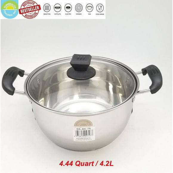 Sunwealth stainless steel 4.44 quart induction Soup pot with glass lid 21.5x12cm