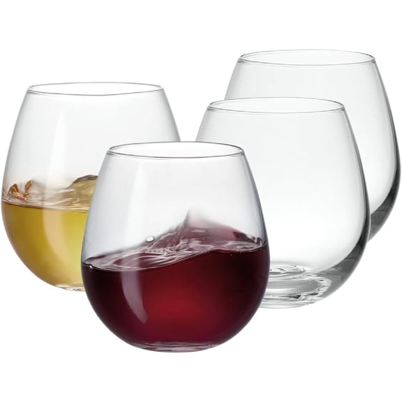 CLEANCOOL [15 oz Stemless Wine Glasses Set of 4, Wine Glass Cups for Red or White Wine - These Crystal Tumblers are Great for Wedding, Birthdays, and All Occasions