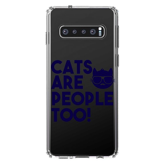 DistinctInk Clear Shockproof Hybrid Case for Samsung Galaxy S10 (6.1" Screen) - TPU Bumper Acrylic Back Tempered Glass Screen Protector - Cats Are People Too