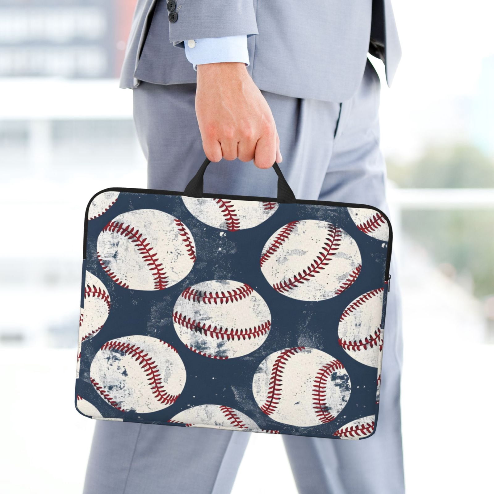 Laptop Sleeve Bag For Women Men 14inch Waterproof Durable Protective Computer Carrying Cover Handle Laptop Case Bag Vintage Baseball Theme Retro Sport Style Worn Leather Baseballs