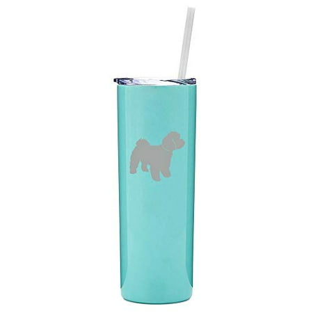 

20 oz Skinny Tall Tumbler Stainless Steel Vacuum Insulated Travel Mug With Straw Maltipoo (Light Blue)