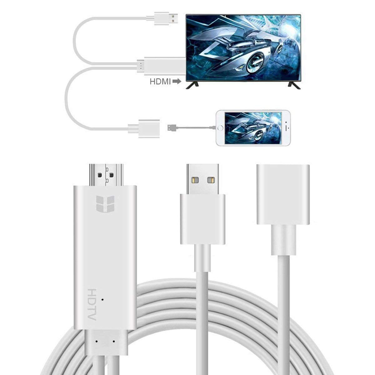 3 in 1 Smartphone to HDMI/Micro C Adapter , Lightning to HDMI 1080P Digital AV Adapter, iPhone HDMI Cables Adapter, S7 HDMI Cable to TV, for iPhone/iPad/S9/S8/Note 8 and More,I0459 -